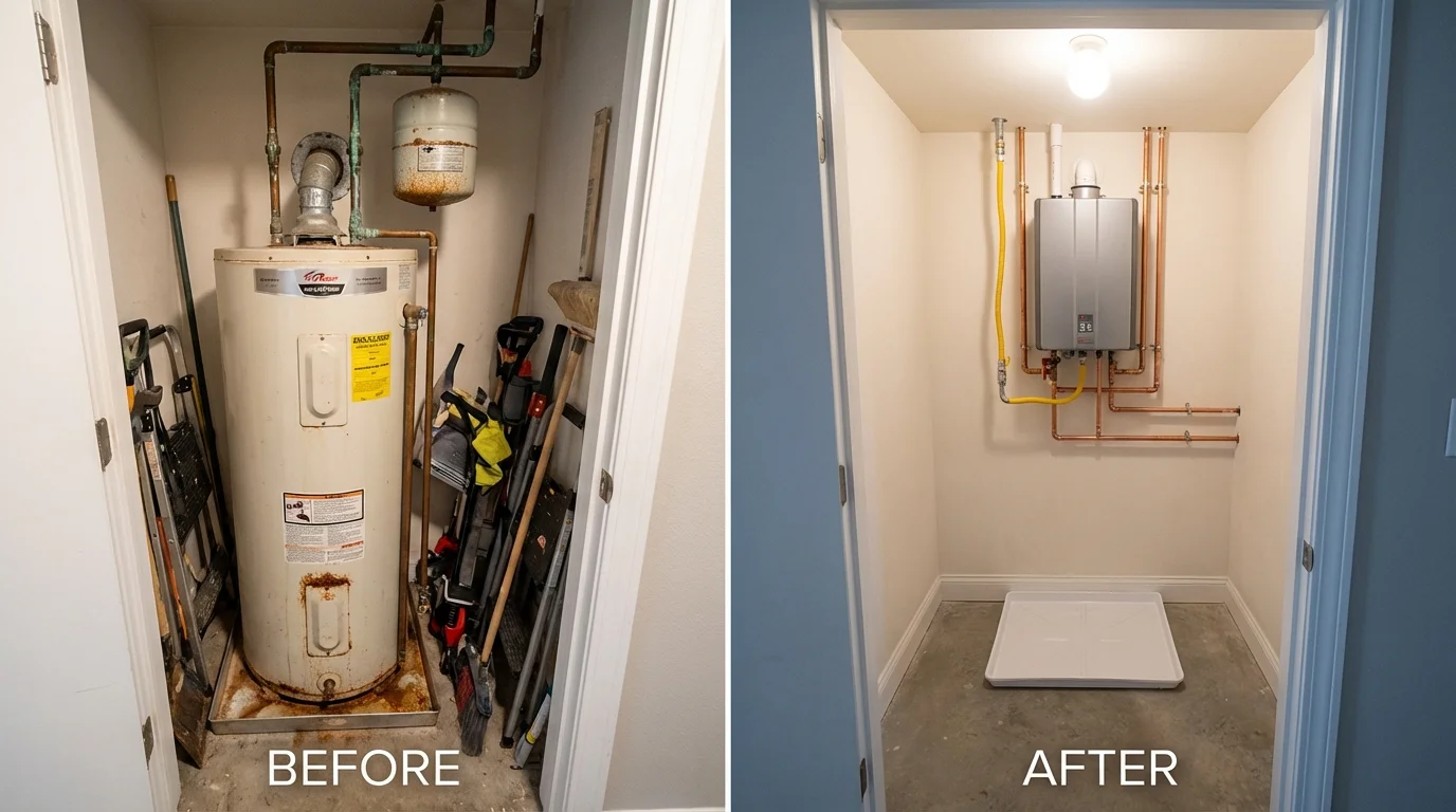 Tank water heater versus wall-mounted tankless unit comparison for Ferron, UT homeowners